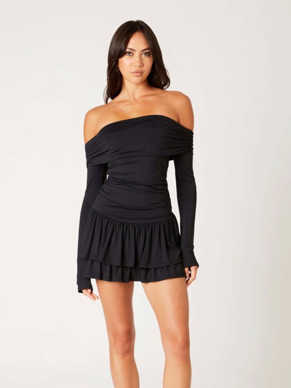 NIA off shoulder long sleeve lisa dress in black Size Small